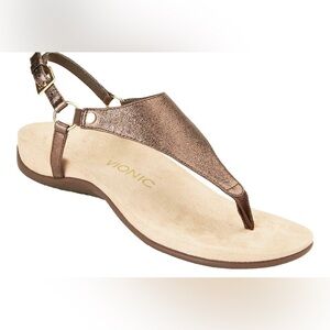 VIONIC Kirra leather adjustable metallic bronze thong sandals size 7